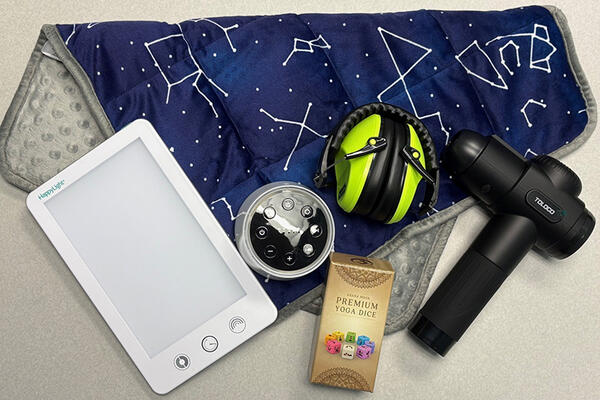 Weighted blanket, light therapy, percussion massage, yoga, white noise machine