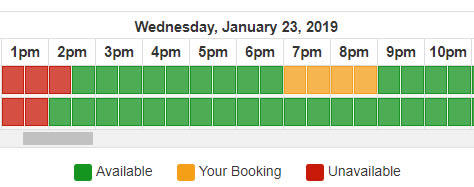 screen capture of the date and time slot selection screen on the reservation form