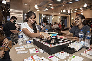 Students playing games in the Dunbar Library group study room