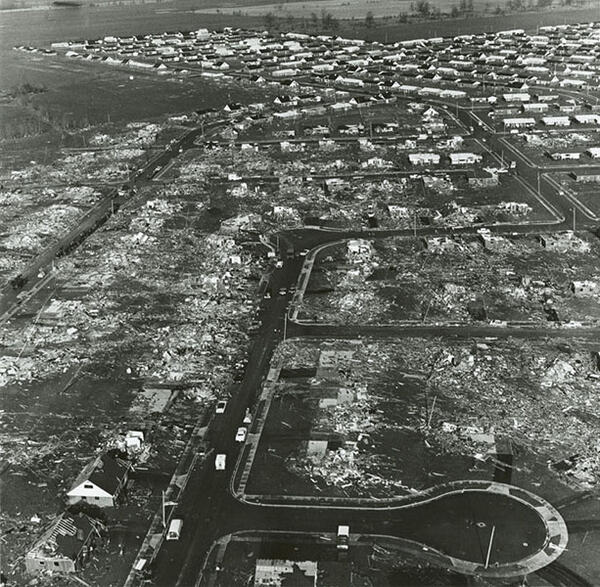 An aerial view of the aftermath of the Xenia tornado.