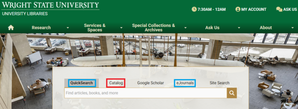 Image of the library's website homepage search box