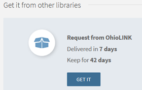 Screenshot of the OhioLINK request button in the library catalog