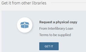 Screenshot of the interlibrary loan request button in the catalog