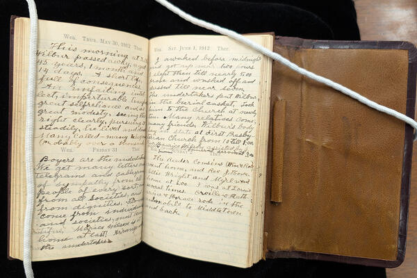 1912 Milton Wright Diary after conservation treatment.