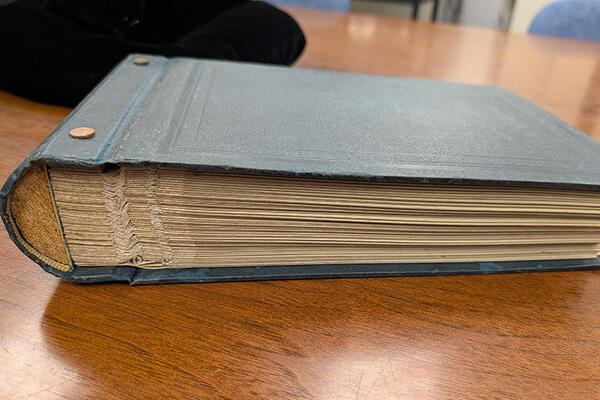View of Callizo album from the side after conservation treatment