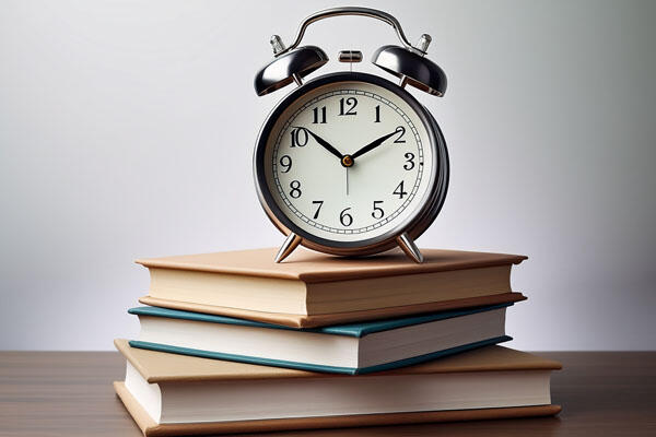 Alarm clock sitting on a stack of books