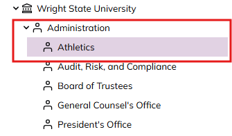 Instructional image showing how to select expand a list of departments on the Versatile website