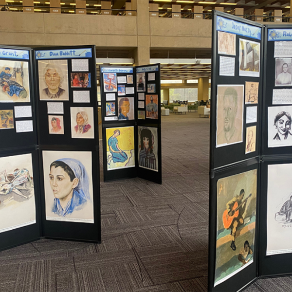 Image of exhibit panels for Holocaust Remembrance month