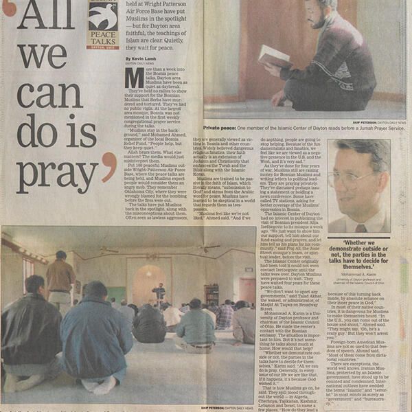 A Dayton Daily News page detailing the local response to the Peace Talks..