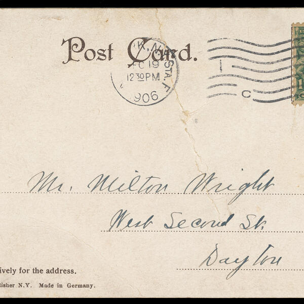 A postcard addressed to Mr. Milton Wright