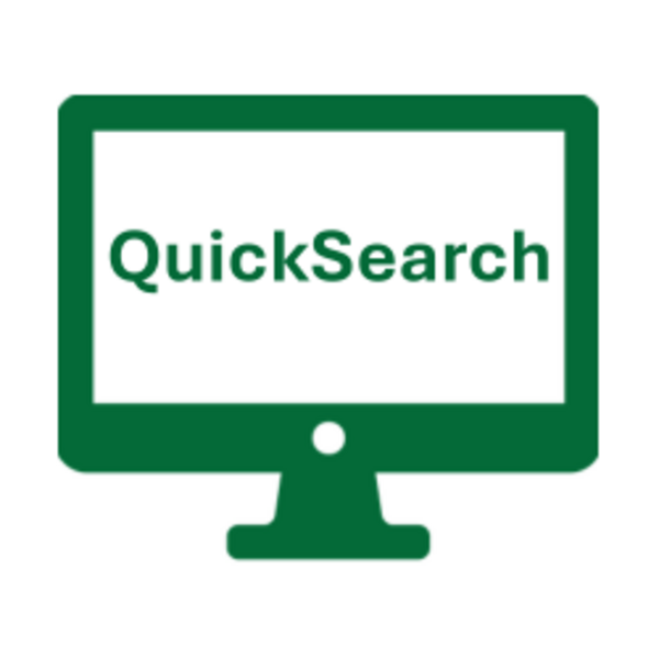 Drawing of a computer monitor with the word "QuickSearch" on the screen
