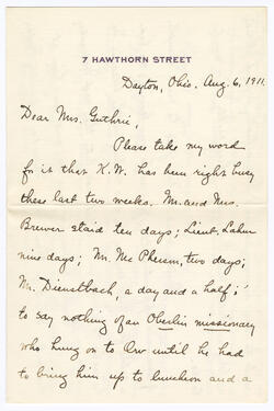 Image of partial letter from Katharine Wright to Florence Guthrie