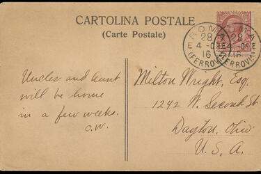 A postcard addressed to Milton Wright, Esq.