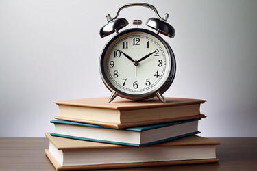 Alarm clock sitting on a stack of books
